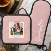 Gepersonaliseerde Best Ever Mom Foto Roze Ovenwant & Pannenlap Set