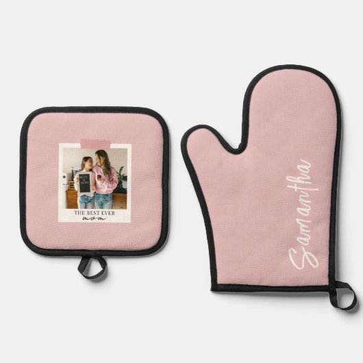 Gepersonaliseerde Best Ever Mom Foto Roze Ovenwant & Pannenlap Set (Voorkant)