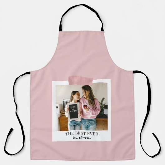 Gepersonaliseerde Best Ever Mom Foto | Roze Schort (Voorkant)