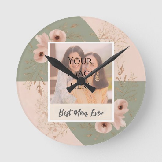 Gepersonaliseerde "Best Mom Ever" Bloemenwandklok Ronde Klok (Voorkant)