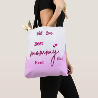 Gepersonaliseerde BEST MOM EVER roze en roos B Tote Bag