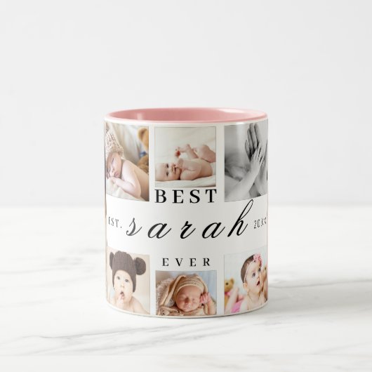 Gepersonaliseerde Beste Abuelito Ooit 8 Fotocollag Tweekleurige Koffiemok (Center)