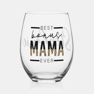 Gepersonaliseerde Beste Bonus Mama Ooit Gift voor  Wijnglas Zonder Voet