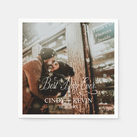 Gepersonaliseerde Beste Dag Ooit Foto Trouwpapier Servet (Voorkant)