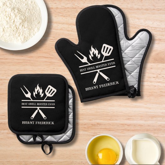 Gepersonaliseerde beste grill master papa Vaderdag Ovenwant & Pannenlap Set
