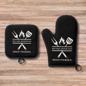 Gepersonaliseerde beste grill master papa Vaderdag Ovenwant & Pannenlap Set