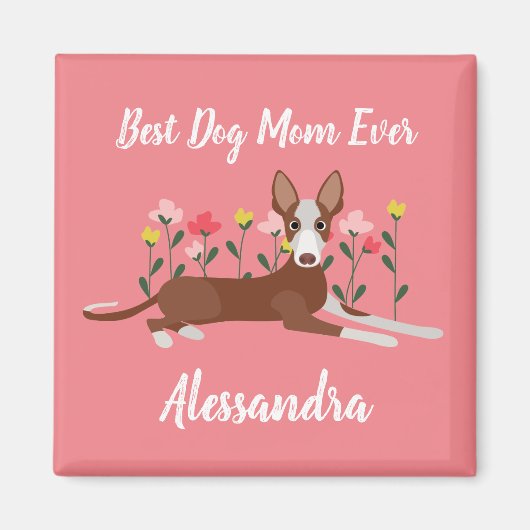 Gepersonaliseerde beste hond Mam Podenco Roze Flor Magneet (Voorkant)
