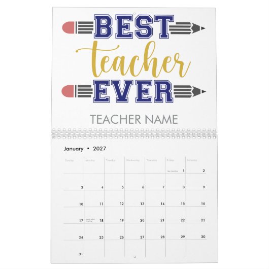 Gepersonaliseerde Beste Leraar Ooit - Gepersonalis Kalender (Jan 2027)