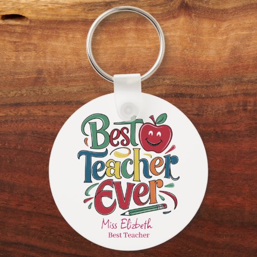 Gepersonaliseerde beste leraar ooit kleurrijke ron sleutelhanger (Voorkant)