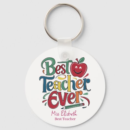 Gepersonaliseerde beste leraar ooit kleurrijke ron sleutelhanger (Achterkant)