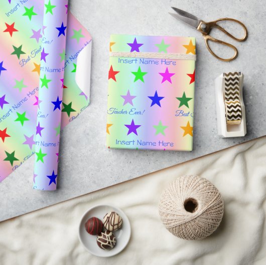 Gepersonaliseerde Beste Leraar Ooit Leuke Rainbow Cadeaupapier (Crafts)