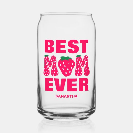 Gepersonaliseerde Beste Mam Ooit Aardbei Moederdag Blikvorm Glas (Voorkant)
