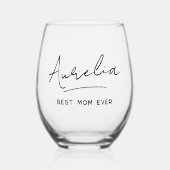 Gepersonaliseerde Beste Mam Ooit Monogram Handteke Wijnglas Zonder Voet (Voorkant)