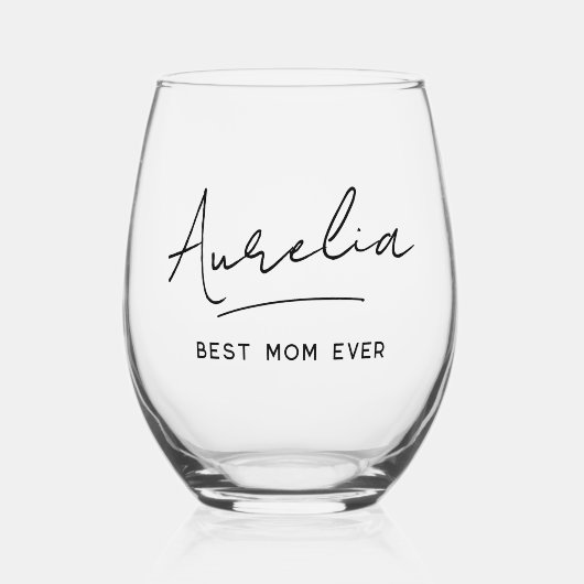 Gepersonaliseerde Beste Mam Ooit Monogram Handteke Wijnglas Zonder Voet (Voorkant)