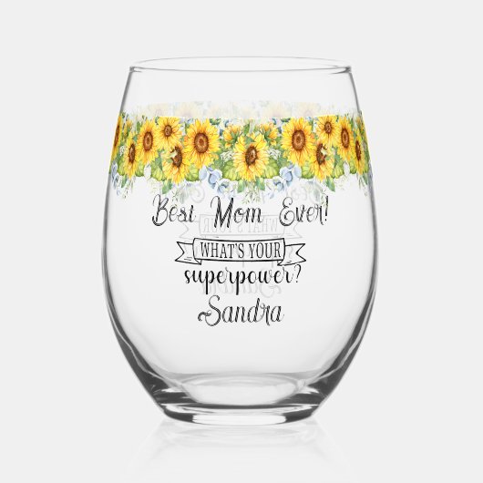 Gepersonaliseerde Beste Mam Ooit... Zonnebloem Wijnglas Zonder Voet (Achterkant)