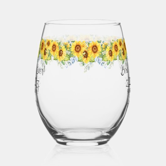 Gepersonaliseerde Beste Mam Ooit... Zonnebloem Wijnglas Zonder Voet (Links)