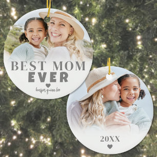 Gepersonaliseerde Beste Mama 2 Foto Kerstmis Keramisch Ornament