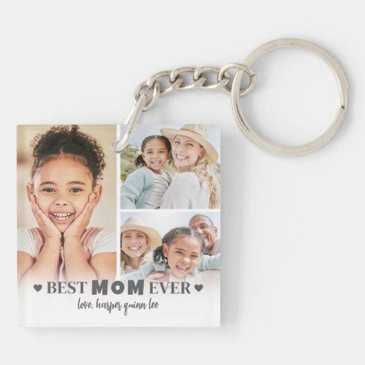 Gepersonaliseerde Beste Mama 6 Foto Collage Moeder Sleutelhanger (Achterkant)