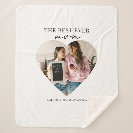 Gepersonaliseerde beste moeder ooit hartfoto sherpa deken (Voorkant)