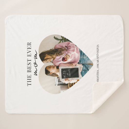 Gepersonaliseerde beste moeder ooit hartfoto sherpa deken (Voorkant (horizontaal))