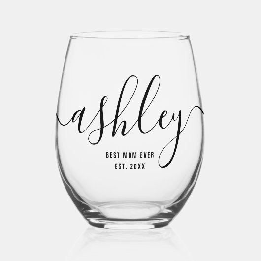 Gepersonaliseerde Beste Moeder Ooit Script Monogra Wijnglas Zonder Voet (Voorkant)