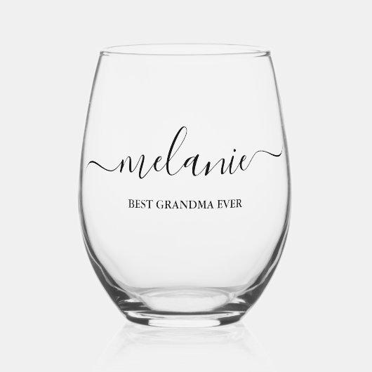 Gepersonaliseerde Beste Oma ooit Script Monogram Wijnglas Zonder Voet (Voorkant)