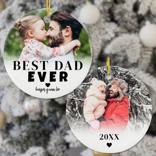 Gepersonaliseerde Beste Papa 2 Foto Kerstmis Keramisch Ornament