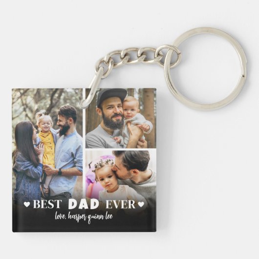 Gepersonaliseerde Beste Papa 6 Foto Collage Vader Sleutelhanger (Achterkant)