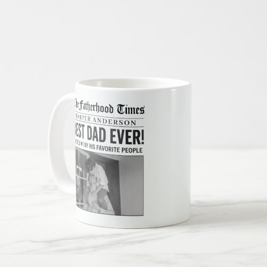 Gepersonaliseerde beste papa ooit krantenfoto koffiemok (Voorkant links)