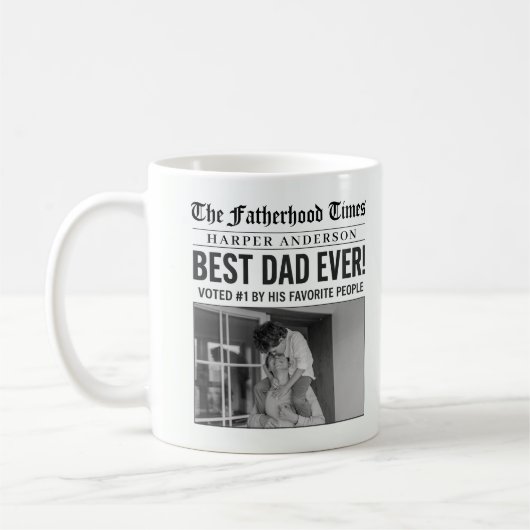 Gepersonaliseerde beste papa ooit krantenfoto koffiemok (Links)