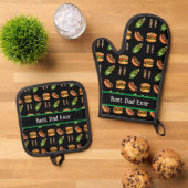 Gepersonaliseerde beste papa ooit Schattige barbec Ovenwant & Pannenlap Set (Top down)