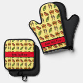 Gepersonaliseerde beste papa ooit Schattige barbec Ovenwant & Pannenlap Set (Voorkant / Achterkant)