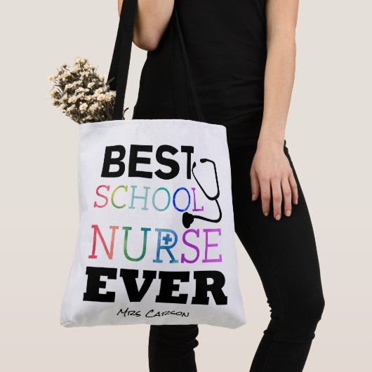 Gepersonaliseerde beste schoolverpleegster ooit tote bag (Dichtbij)
