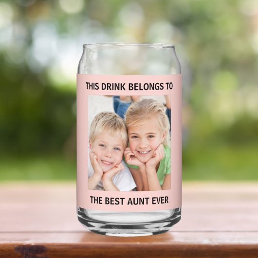 Gepersonaliseerde beste tante ooit foto roze blikvorm glas