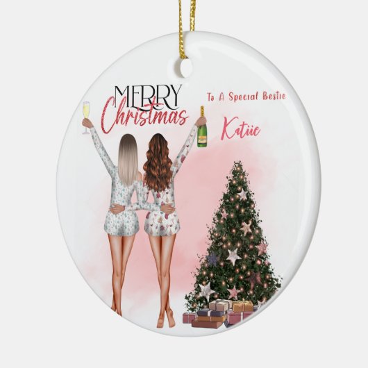 Gepersonaliseerde Beste Vriend Bestie Kerstmis Orn Keramisch Ornament (Links)