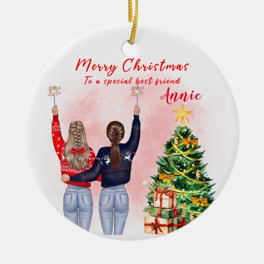 Gepersonaliseerde Beste Vriend Kerstmis Bestie Keramisch Ornament (Voorkant)