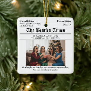 Gepersonaliseerde beste vrienden krant 2 foto keramisch ornament