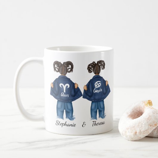 Gepersonaliseerde Beste Vrienden Ram Kankermeisje  Koffiemok (Met donut)