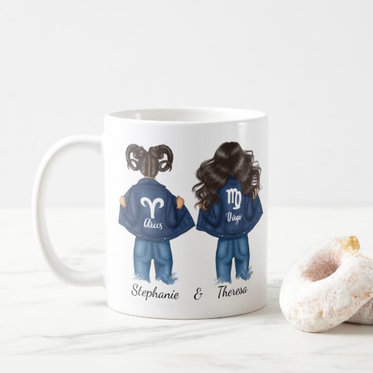 Gepersonaliseerde Beste Vrienden Ram Maagd Meisje  Koffiemok (Met donut)