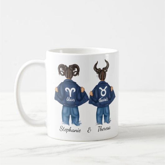 Gepersonaliseerde Beste Vrienden Ram Stier Meisje Koffiemok (Links)