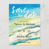 Gepersonaliseerde Bestemming Bruiloft Strand water Aankondigingskaart (Voorkant)