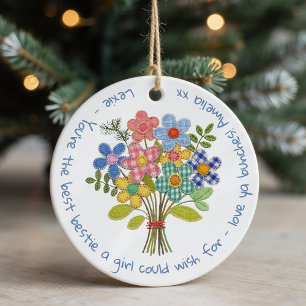 Gepersonaliseerde Bestie Patchwork Bloemen Gift Keramisch Ornament