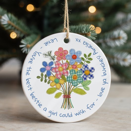 Gepersonaliseerde Bestie Patchwork Bloemen Gift Keramisch Ornament