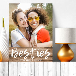Gepersonaliseerde Besties BFF Names Rustic Wood Fotoplaat