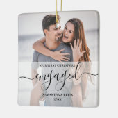 Gepersonaliseerde betrokken paar foto namen bomen keramisch ornament (Links)