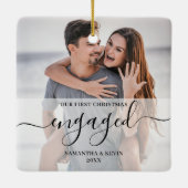 Gepersonaliseerde betrokken paar foto namen bomen keramisch ornament (Achterkant)