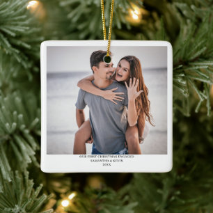 Gepersonaliseerde betrokken paar foto namen bomen keramisch ornament