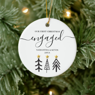 Gepersonaliseerde Betrokken Paar Namen Bomen Keramisch Ornament