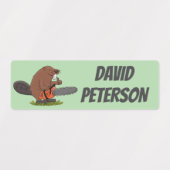 Gepersonaliseerde bever met kettingzaag cartoon hu labels (Design 1)