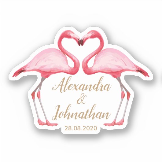 Gepersonaliseerde Bewaar de datum Roze Flamingo's Sticker (Voorkant)